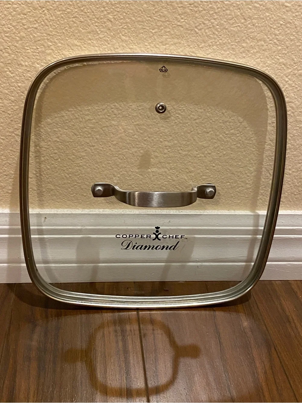Copper Chef Replacement Diamond Glass Square Lid - Clear with Stainless Rim 9.5”